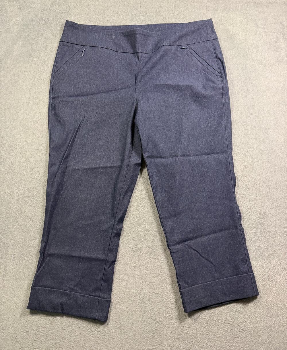 Renuar Heather Slate Blue Stretch Crop Pants Women Size 14 Pull On Capri